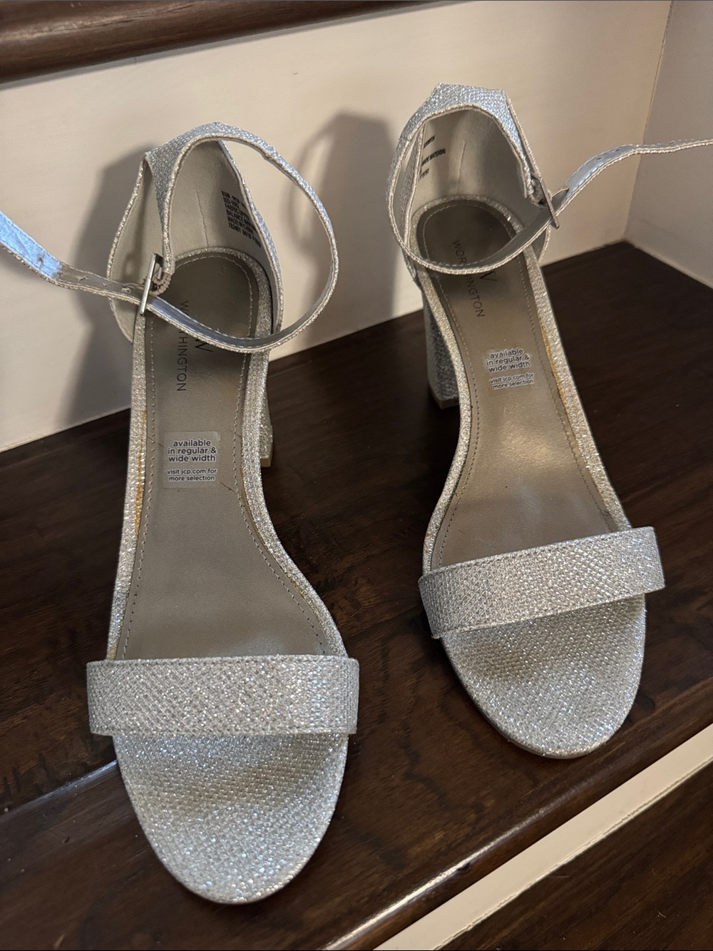 Worthington Glitter Ankle-Strap Block Heels - Silver